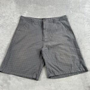 Vintage Anchor Blue Grid Pattern Flat Front Shorts 42 Grey Mens Y2K Skate Casual